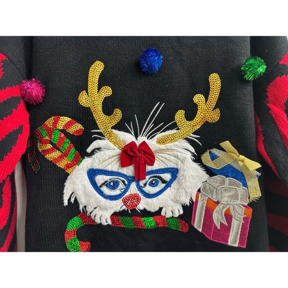 33 degrees Ugly Christmas Pullover Sweater Cat Presents Gift Womens Size Medium - Picture 7 of 8